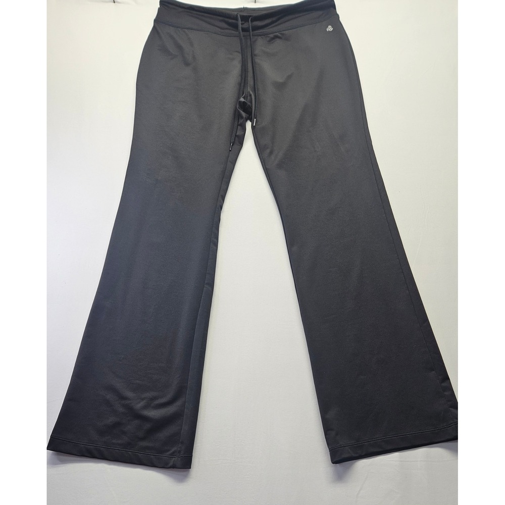 Jockey Womens Black Activewear Yoga Pants Drawstring Flare Leg Large RN 50369
